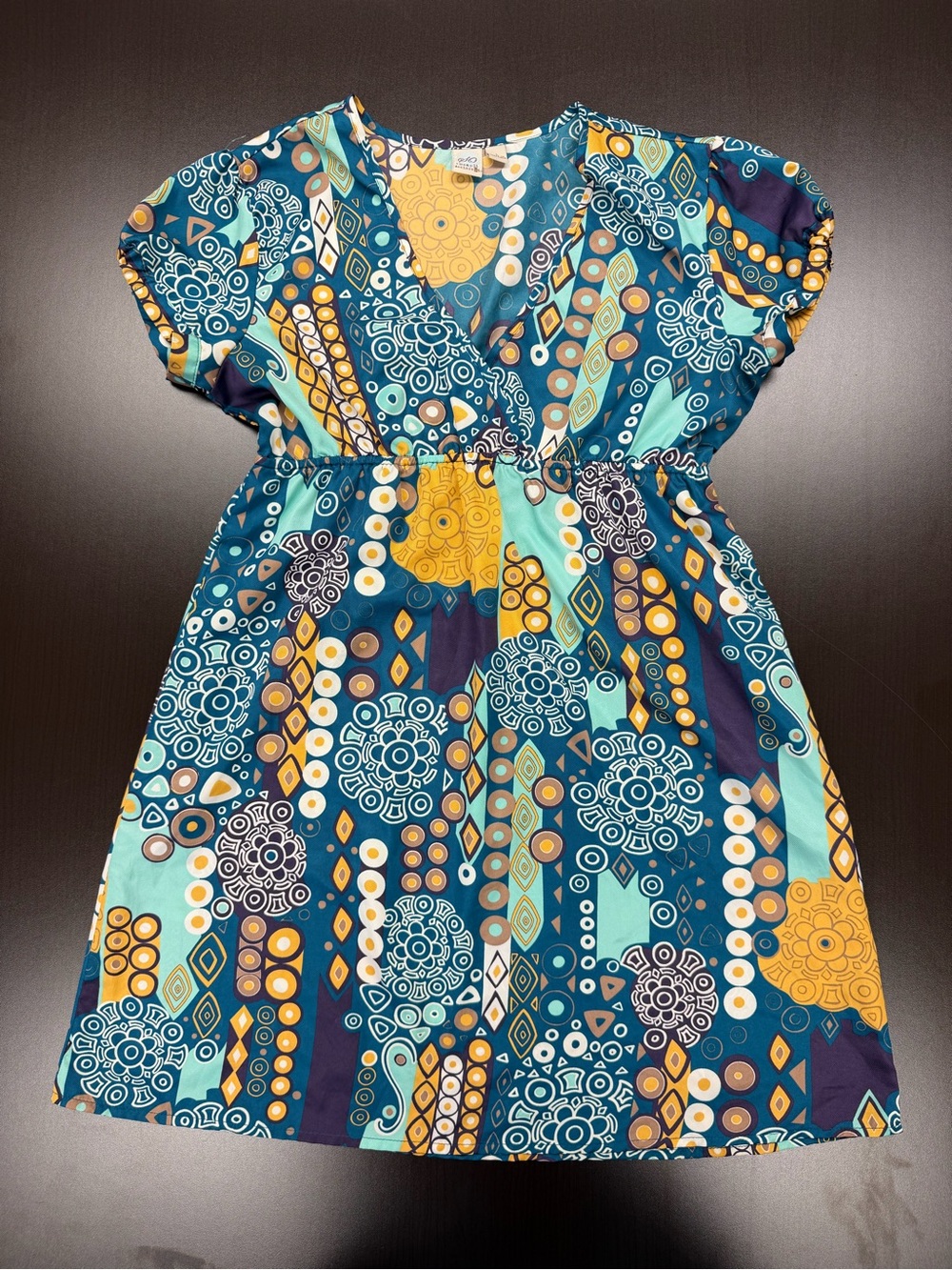 So Wear It Declare It Teal, Yellow & Navy Patterned Girls Dress